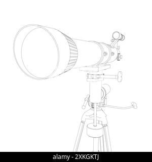 Disegno dei contorni del telescopio - strumento astronomico. Telescopio in una semplice illustrazione vettoriale. Illustrazione Vettoriale