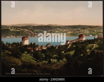 Bosforo (vale a dire Bosforo), Rumeli e Anadali-Hissar (vale a dire Anadolu Hissarı) Costantinopoli, Turchia, Istanbul Foto Stock