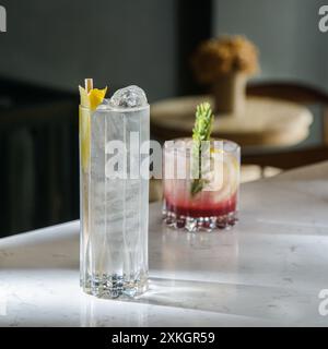 Drink estivo ghiacciato di Elderflower. Cocktail da bar. Drink estivo. Foto Stock