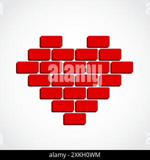 cuore in mattoni semplice design con logo rosso Illustrazione Vettoriale