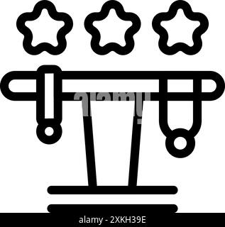 Icona di linea di una ginnasta che si esibisce su barre irregolari, con tre stelle che rappresentano un punteggio o una valutazione alti Illustrazione Vettoriale