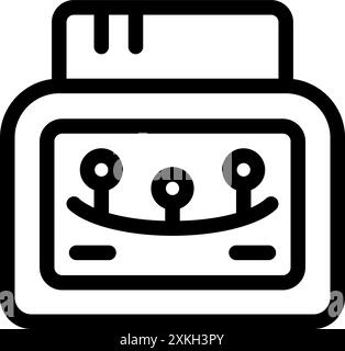 Icona con contorno nero che rappresenta una macchina a ultrasuoni che visualizza un feto durante un esame prenatale Illustrazione Vettoriale