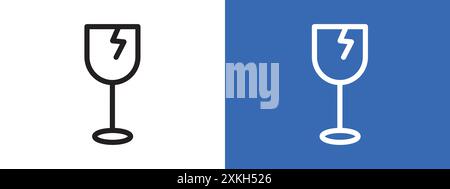 Logo dell'icona della confezione fragile contorno vettoriale in bianco e nero Illustrazione Vettoriale