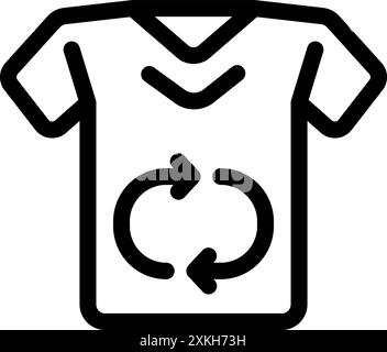 Semplice disegno in bianco e nero di una t shirt con frecce di riciclo, che rappresenta scelte di moda sostenibili Illustrazione Vettoriale