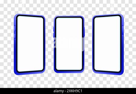 impostazione 3d blu telefono, sfondo trasparente, modello di schermo mobile. Vettore Illustrazione Vettoriale