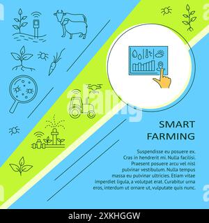 Banner Smart Farming in linea con posizione per il testo. Agritech, simboli delle moderne tecnologie agricole. Illustrazione vettoriale. Illustrazione Vettoriale