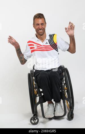 Bruxelles, Belgio. 23 luglio 2024. L'atleta paralimpico belga Roger Habsch, nella foto scattata durante un servizio fotografico per il Comitato Paralimpico belga in vista dei Giochi Paralimpici di Parigi 2024, a Bruxelles, martedì 23 luglio 2024. BELGA PHOTO VIRGINIE LEFOUR credito: Belga News Agency/Alamy Live News Foto Stock