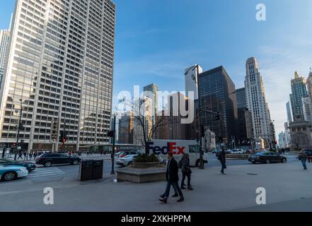 Chicago, Illinois, USA - marzo 2019: Ingresso meridionale al Magnificent Mile di Chicago Foto Stock