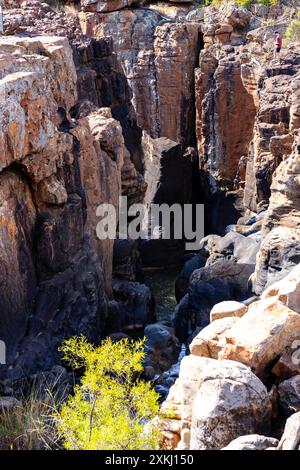 Il Luck Potholes di Bourke. Vista del Blyde River Canyon lungo la Panorama Route del Sud Africa nei Monti Drakensberg. Foto Stock