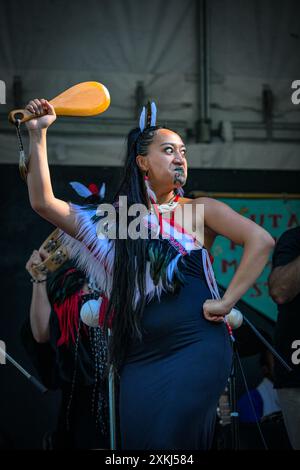 Māmā Mihirangi & The Māreikura, Māori culture, Vancouver Folk Music Festival, Vancouver, British Columbia, Canada Foto Stock