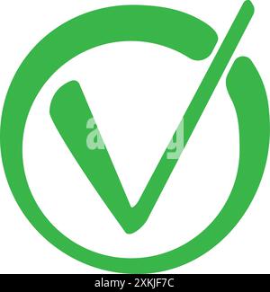 Logo vettoriale verde approvato isolato in stile piatto per elemento di design Illustrazione Vettoriale