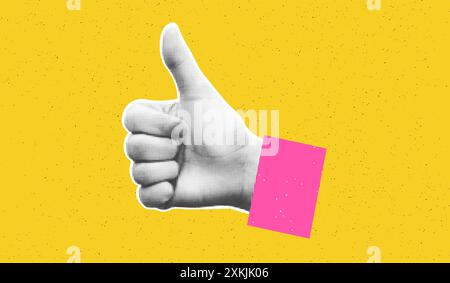 Elemento collage della mano mezzitoni con illustrazione vettoriale thumb-up Illustrazione Vettoriale