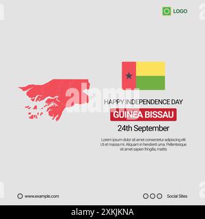 Banner social media del giorno dell'indipendenza della Guinea-Bissau, design vettoriale modificabile con mappa e bandiera Illustrazione Vettoriale