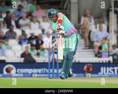 Londra, Regno Unito. 23 luglio 2024. Londra, Inghilterra, 23 luglio 2024: Sam Billings (7 Oval Invincibles) durante la gara della Hundred Group Stage tra Oval Invincibles Men e Birmingham Phoenix Men al Kia Oval di Londra, Inghilterra. (Jay Patel/SPP) credito: SPP Sport Press Photo. /Alamy Live News Foto Stock