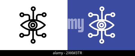 Il logo dell'icona Bionic Eye indica il contorno vettoriale in bianco e nero Illustrazione Vettoriale