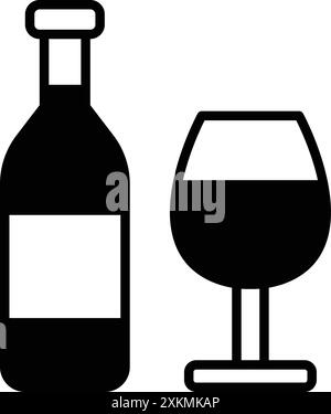 Bicchieri da vino e bottiglie in stile icona di linea Illustrazione Vettoriale