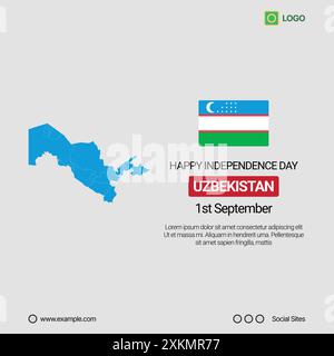 Banner social media per il giorno dell'indipendenza dell'Uzbekistan, design vettoriale modificabile con mappa e bandiera Illustrazione Vettoriale