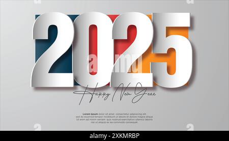 2025, calendario 2025, capodanno 2025, 3d, abstract, sfondo, banner, calendario, scheda, celebrazione, colorato, concept, copertina, creativo, design, elegante Illustrazione Vettoriale