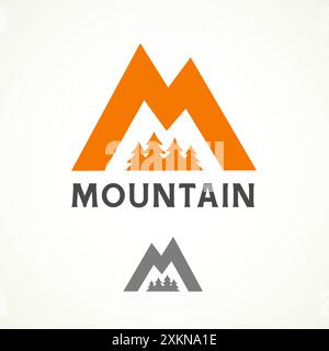 Lettera M, logo creativo di viaggio in montagna. Logo o concetto di identità del marchio per l'avventura nelle Alpi svizzere o nella Cordillera americana. Illustrazione vettoriale Illustrazione Vettoriale