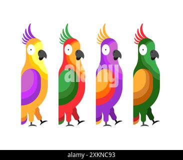Set di pappagalli cartoni animati. Illustrazione del vettore popinjay Illustrazione Vettoriale