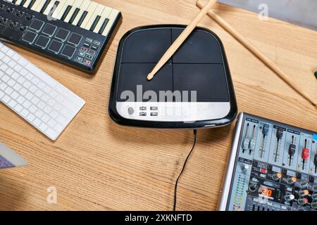 Primo piano di un drum pad digitale in uno studio musicale. Foto Stock