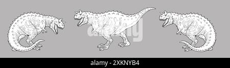 Disegno fatto a mano con il dinosauro predatore Carnotaurus. Modello di dinosauro per colorare. Foto Stock