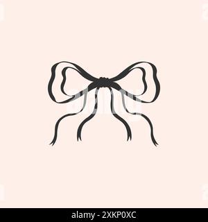 Coquette a silhouette singola con fiocchi a nastro stretti vintage. Affascinante e graziosa estetica vintage con fiocchi. Illustrazione Vettoriale