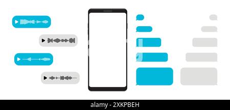 Smartphone mockup con modello di chat Messenger e messaggio vocale vuoto. Schermata vuota del telefono cellulare. Vettore Illustrazione Vettoriale