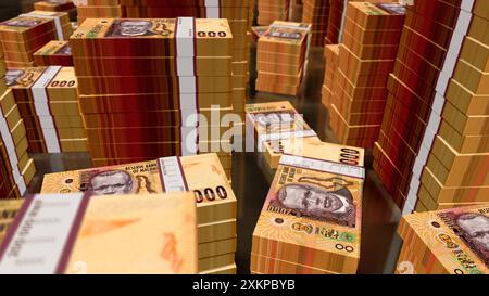 Malawi Money kwachas Malawian Money Pack illustrazione 3D. Pile di banconote da 2000 MWK. Concetto di finanza, contante, crisi economica, successo aziendale, Foto Stock