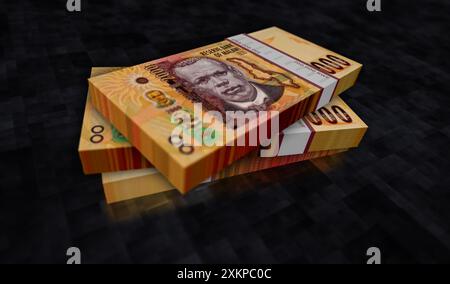 Malawi Money kwachas Malawian Money Pack illustrazione 3D. Pile di banconote da 2000 MWK. Concetto di finanza, contante, crisi economica, successo aziendale, Foto Stock