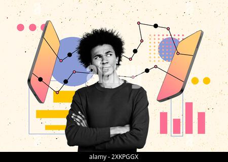 Immagine grafica collage composito immagine dello schermo di uno smartphone con mentalità grafica isolata su sfondo creativo Foto Stock