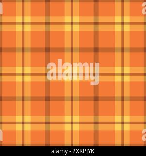 Motivo Tartan Gingham a quadri autunnale senza cuciture arancione, giallo e marrone. Per tessuti, tessuti, tovaglie e tessuti autunnali. Illustrazione Vettoriale