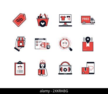 Shopping e vendita - Set di icone di stile design della linea Illustrazione Vettoriale