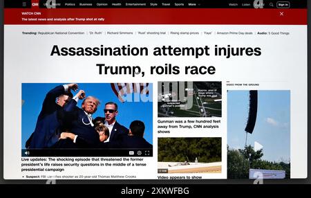 Uno screenshot del sito della CNN che riporta il tentato assassinio dell'ex presidente degli Stati Uniti Donald Trump. Foto Stock