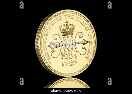 Lato opposto di una moneta del 1989 £2 che commemora il terzo centenario della rivendicazione di diritto Foto Stock