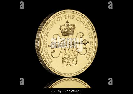 Lato opposto di una moneta del 1989 £2 che commemora il terzo centenario della rivendicazione di diritto Foto Stock