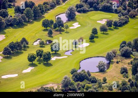 Luftbild, Golfplatz Golfclub Mülheim an der Ruhr e.V., Wiese und Golf-Bunker und Golfspieler, Saarn - Süd, Mülheim an der Ruhr, Ruhrgebiet, Nordrhein-Westfalen, Deutschland ACHTUNGxMINDESTHONORARx60xEURO ** Vista aerea, campo da golf Golfclub Mülheim Süd an der Mülheim Ruhr e V Ruhrgebiet, Nordrhein Westfalen, Germania ACHTUNGxMINDESTHONORARx60xEURO Foto Stock