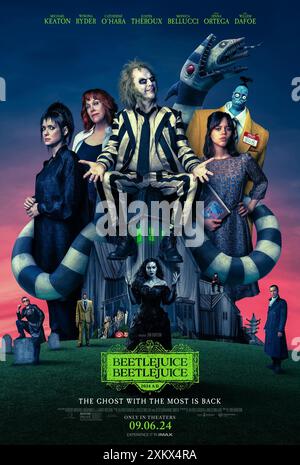 DATA DI USCITA: 6 settembre 2024. TITOLO: Beetlejuice Beetlejuice. MONOLOCALE: Piano B intrattenimento. DIRETTORE: Tim Burton. TRAMA: Questo è un seguito della commedia Beetlejuice (1988), su un fantasma reclutato per aiutare a perseguitare una casa. PROTAGONISTA: WINONA RYDER nel ruolo di Lydia Deetz, MICHAEL KEATON nel ruolo di Beetlejuice poster art. (Credit Image: © Plan B Entertainment/Entertainment Pictures/ZUMAPRESS.com) SOLO PER USO EDITORIALE! Non per USO commerciale! Foto Stock