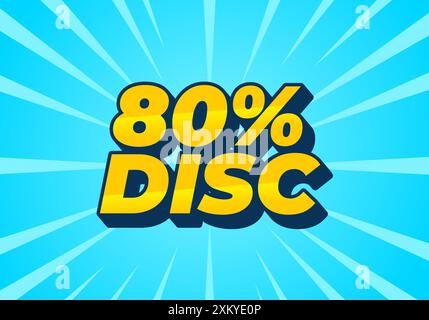 sconto del 80%. Design effetto testo con colori e stile 3D. Illustrazione Vettoriale