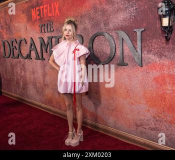 Saoirse-Monica Jackson con l'abito di Simone Rocha partecipa all'evento di debutto per il Decameron di Netflix alla Angel Orensanz Foundation di New York il 24 luglio 2024. Foto Stock