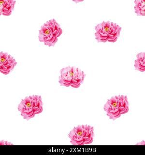Motivo senza cuciture con peonie rosa. Illustrazione ad acquerello fatta a mano su sfondo bianco. Per il confezionamento di carta, tessuto, carta da parati, imballaggio, design, f Foto Stock