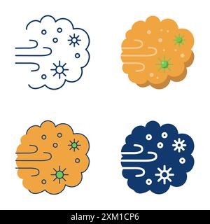 Icona tempesta di polline impostata in stile piatto e lineare. Nuvola di polvere, allergene. Illustrazione vettoriale. Illustrazione Vettoriale
