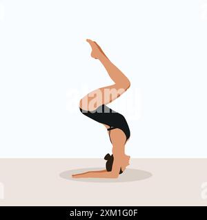 Illustrazione vettoriale di una giovane donna attraente che fa esercizio di yoga in posa pincha mayurasana. Illustrazione Vettoriale