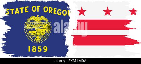 District of Columbia USA - Washington, DC e Oregon State grunge Brush Flags Connection, Vector Illustrazione Vettoriale