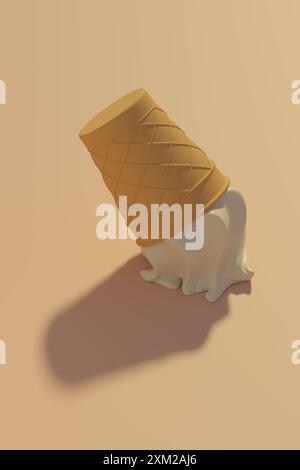 Gelato alla vaniglia caduto su sfondo giallo. illustrazione 3d. Foto Stock