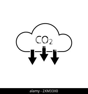 Simbolo della nuvola CO2. Riduzione delle emissioni di carbonio. Illustrazione vettoriale. Icona ambientale. Illustrazione Vettoriale