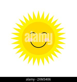 Icona del sole sorridente. Faccia gialla del sole. Sole felice vettoriale. Carino carattere solare. Illustrazione Vettoriale