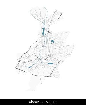 Mappa di Lovanio, Belgio. Mappa vettoriale dettagliata della città, area metropolitana. Mappa stradale con strade. Illustrazione Vettoriale