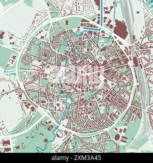 Mappa di Lovanio, Belgio. Mappa della città, mappa vettoriale con edifici e strade, parchi e fiumi. Illustrazione Vettoriale