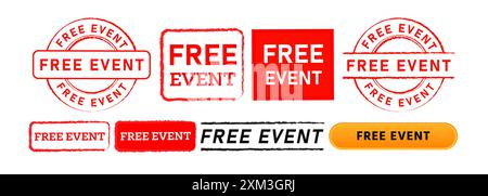 cartello adesivo con il timbro di gomma dell'evento gratuito per l'intrattenimento della festa di annuncio Illustrazione Vettoriale